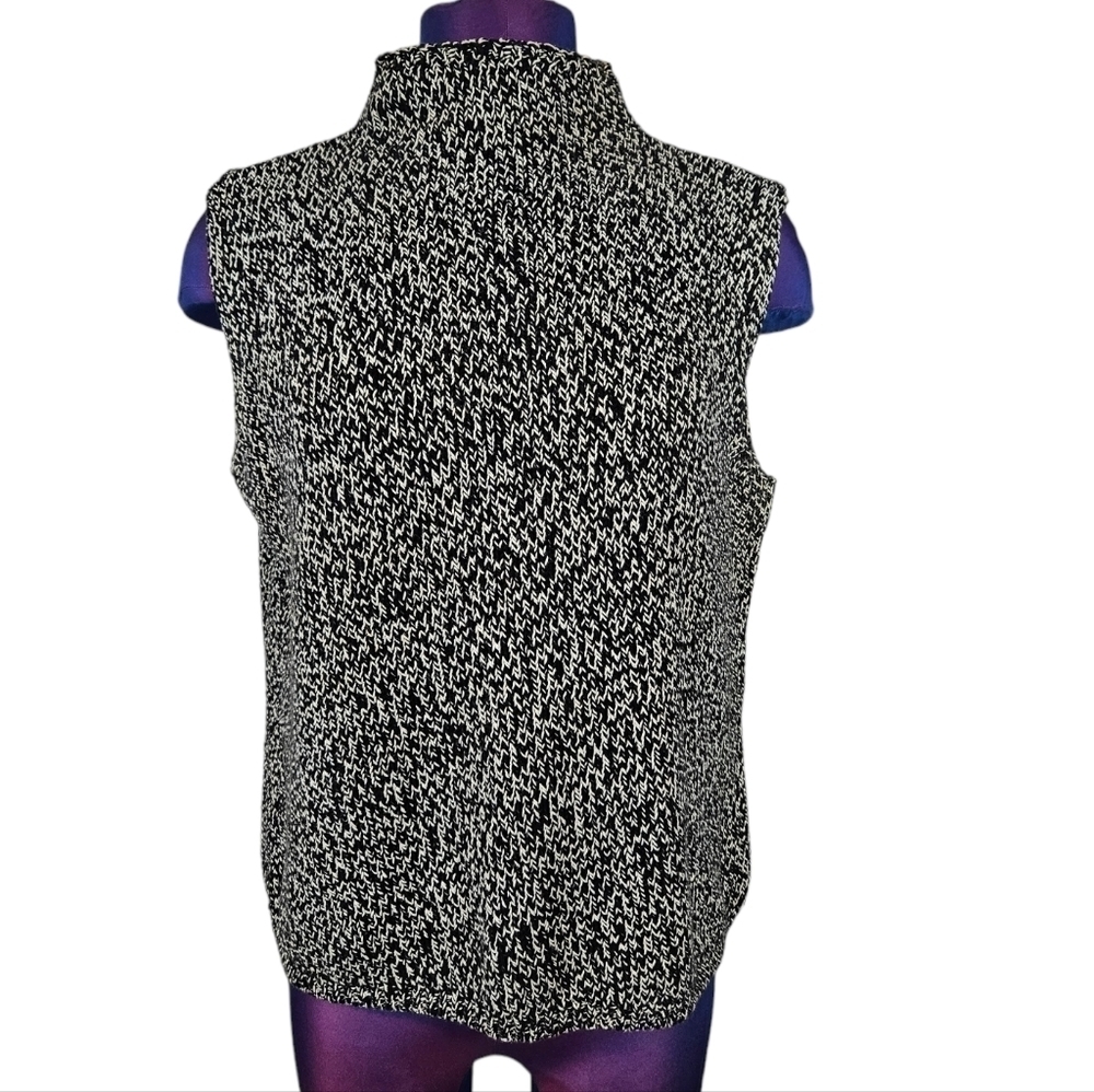 Talbots Black & White Flecked Mock Neck Sleeveless Sweater Size MP Women's J76